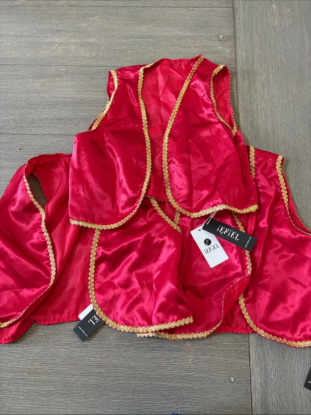 3 Red Satin Vest with Gold Trim available.
